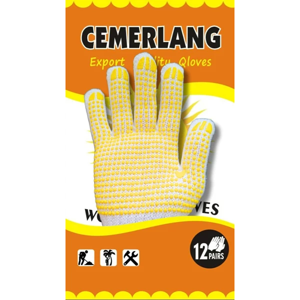 Sarung Tangan Safety Bleached dengan Dotting Kuning