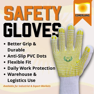 Sarung Tangan Safety Warna Putih Dotting Kuning Merk Cemerlang